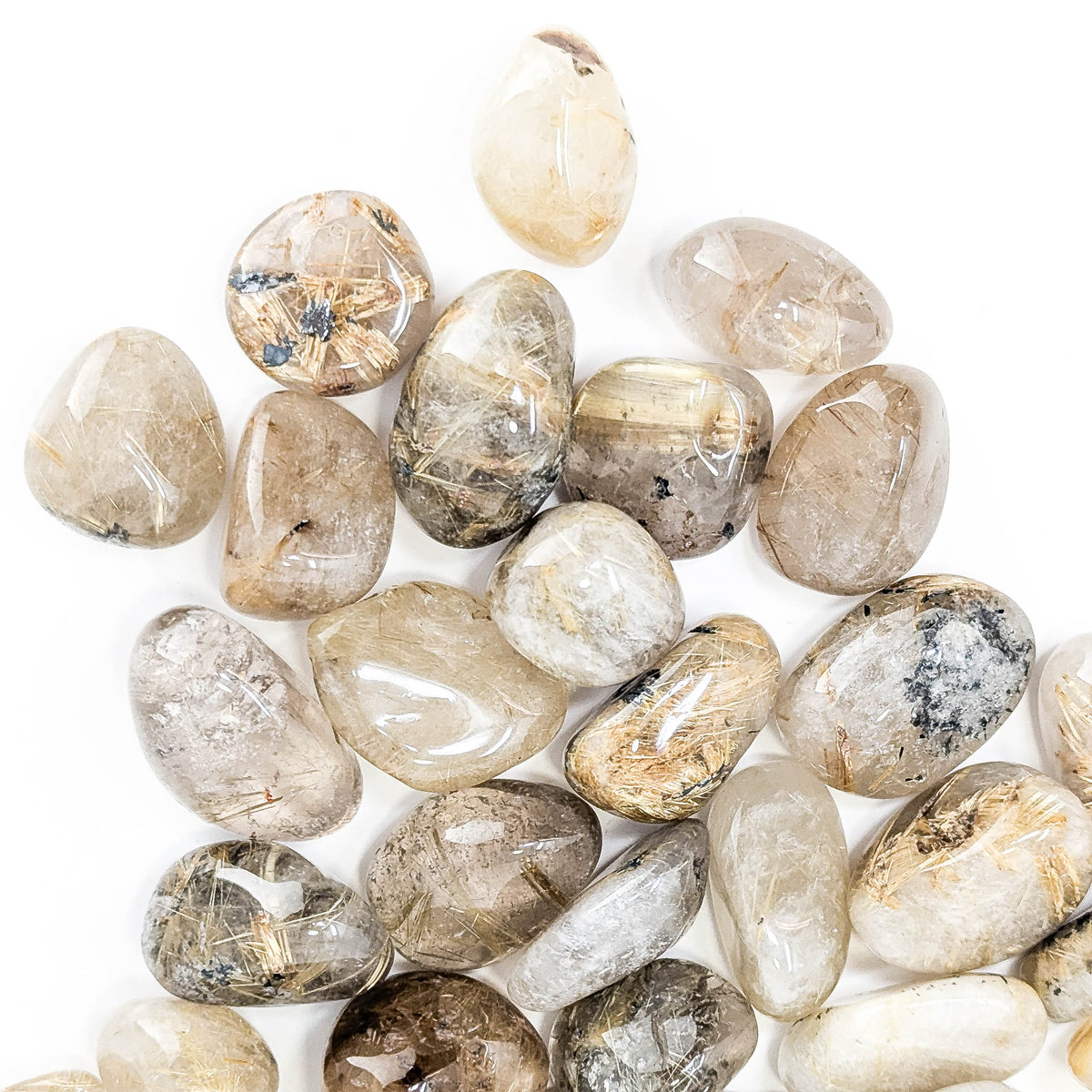 Rutile Quartz A-grade tumble from Brazil.