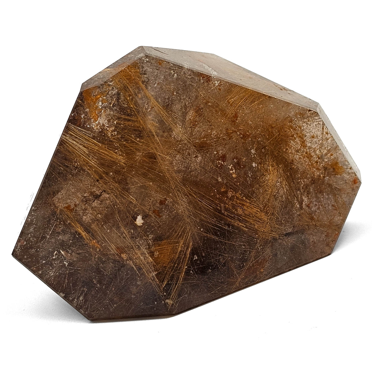 Rutile in Smoky Quartz freeform from Novo Horizonte, Bahia, Brazil.