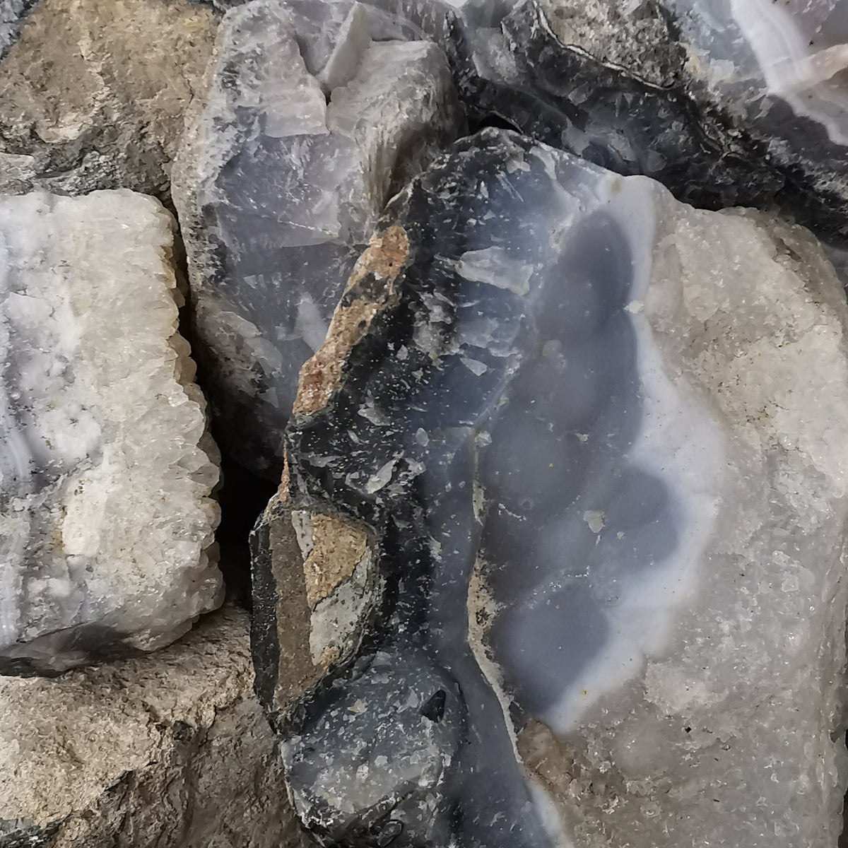 Seam Agate rough, a variety of chalcedony, from Mexico.