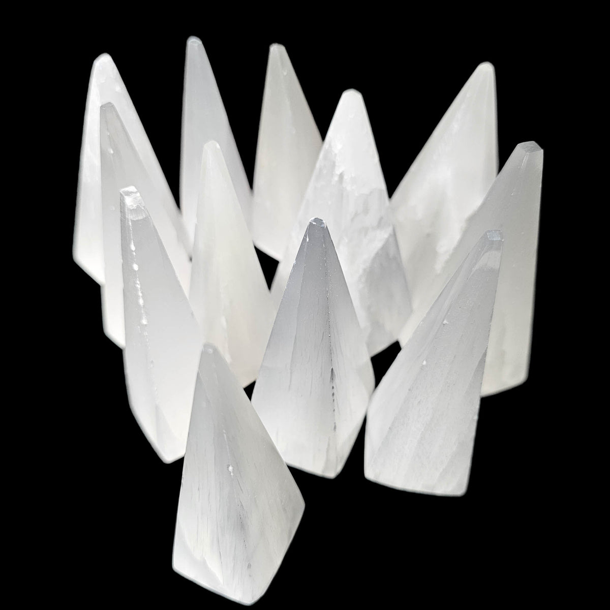 Selenite obelisk tower, a variety of gypsum, from Morocco.