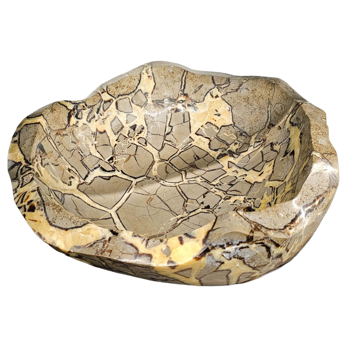 Septarian carved and polished bowl statement specimen from Mahajanga Province, Madagascar.