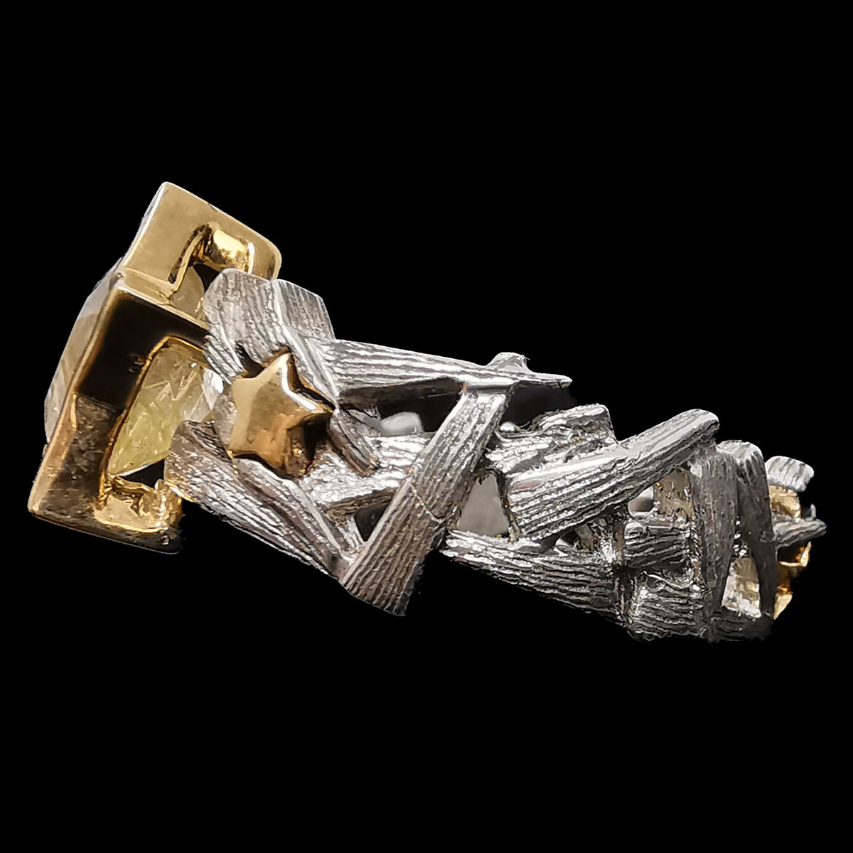 Shooting Star ring in sterling silver and solid 18K or 10K gold with Rutile Quartz.