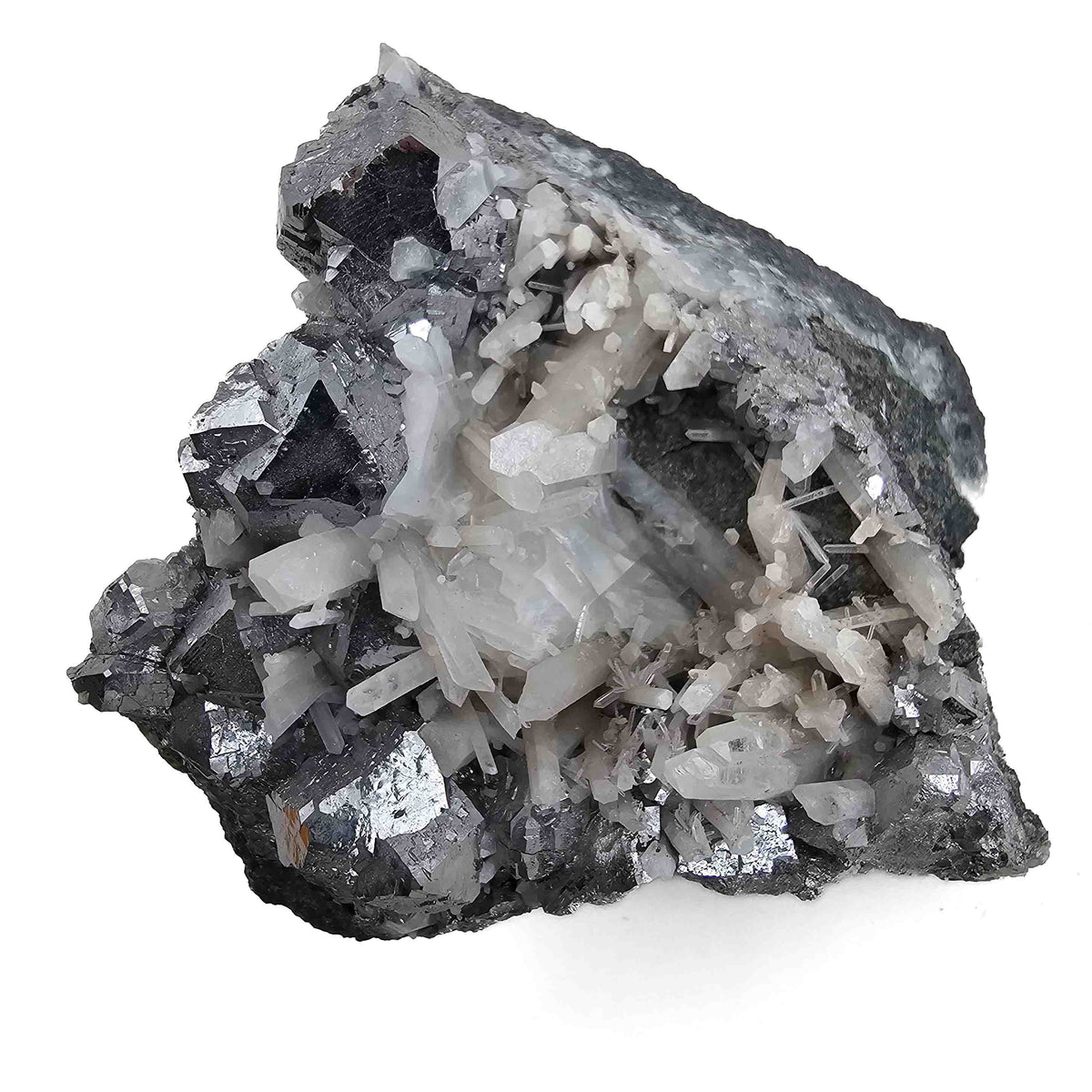 Skutterudite with Calcite and Quartz specimen from Bou Azzer District, Drâa-Tafilalet Region, Morocco.