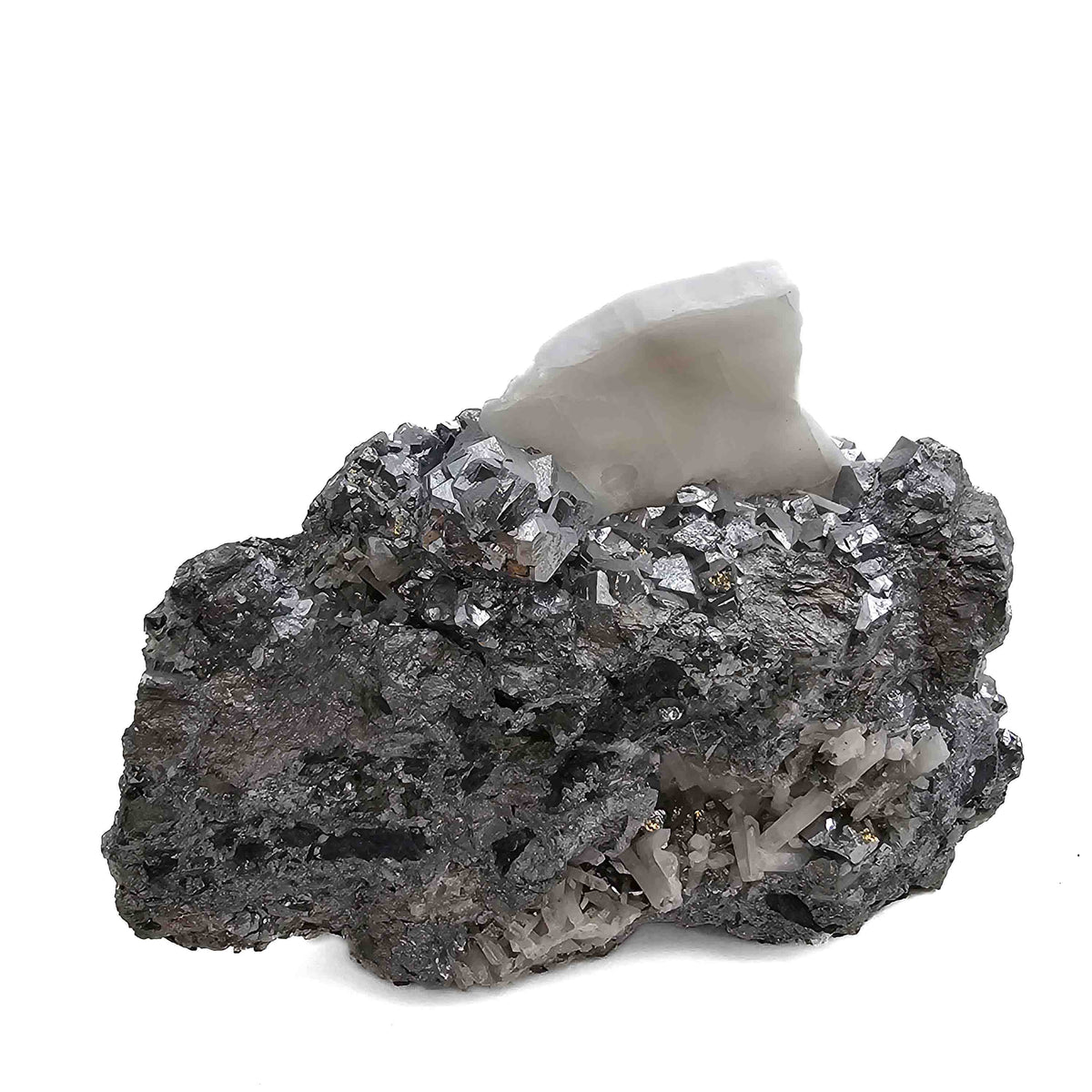 Skutterudite with Calcite specimen from Bou Azzer District, Drâa-Tafilalet Region, Morocco.