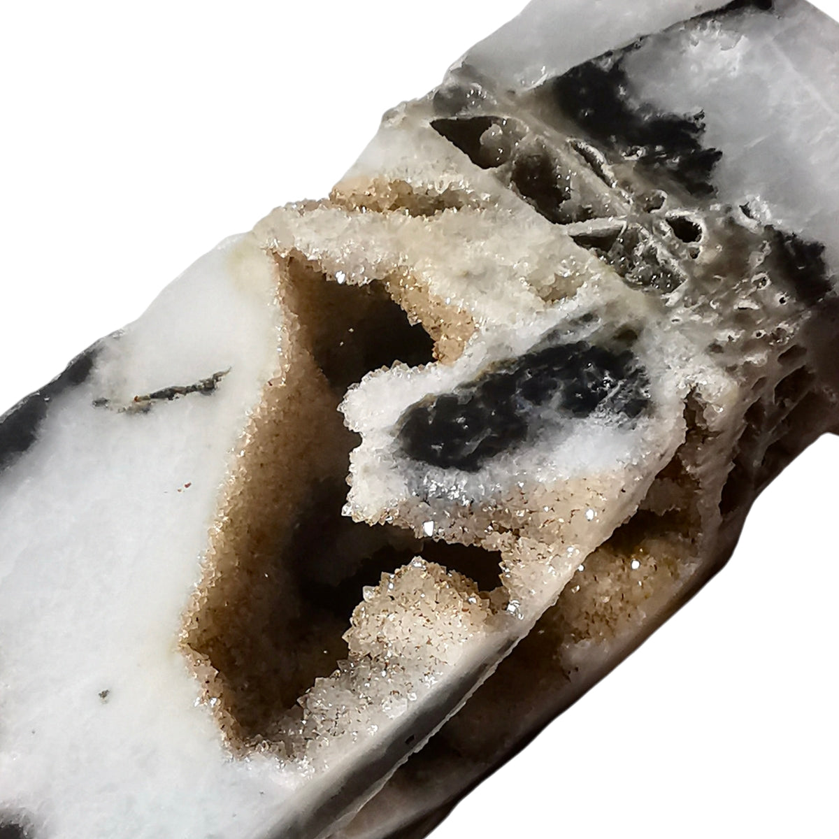 Snow Agate obelisk, a variety of chalcedony.