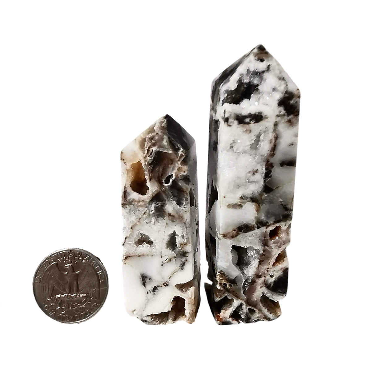 Snow Agate obelisk, a variety of chalcedony.