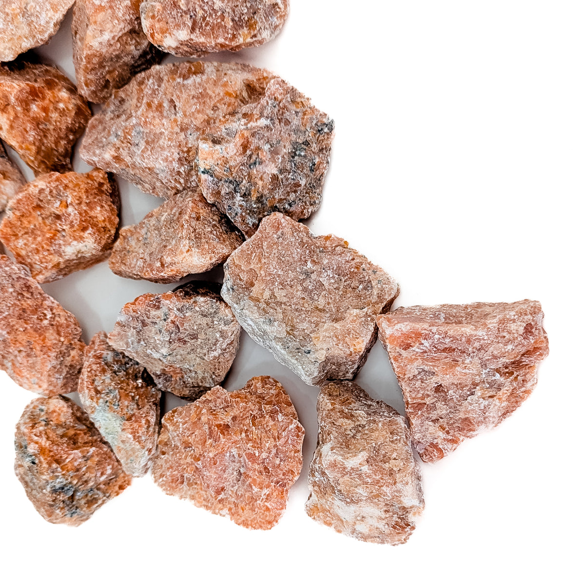 Sunstone rough from India – group of pieces, close view