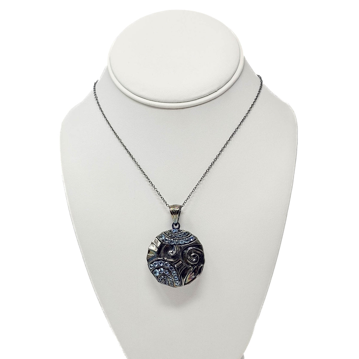Swirl Medallion - Black Rhodium - Pendant - Peridot or London Blue Topaz - Broken Ox Creations - Hand Carved - BC, Canada
