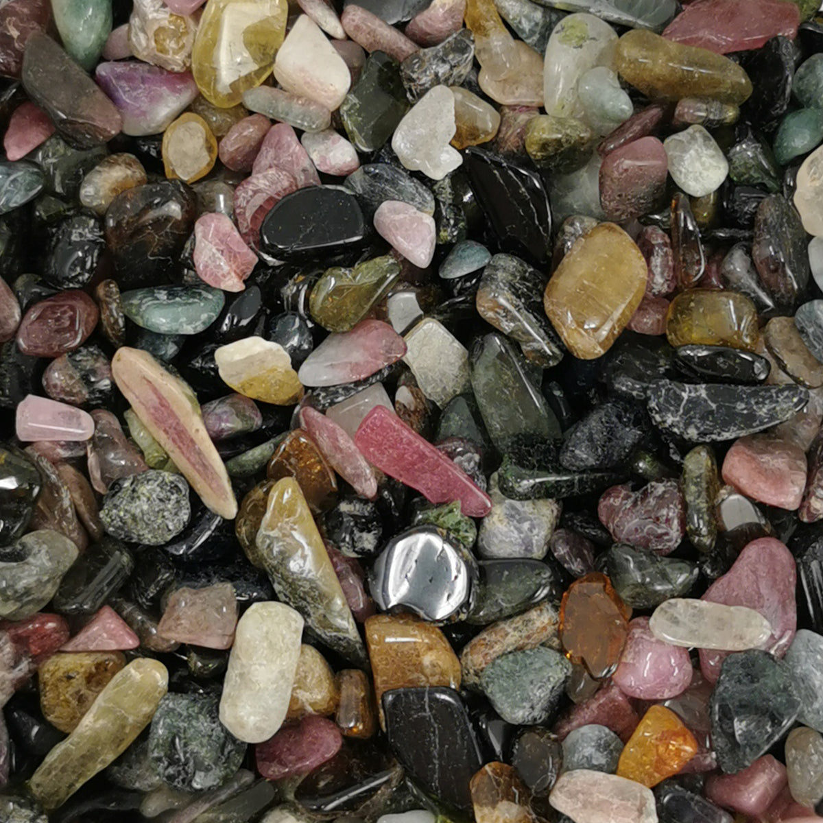 Tourmaline tumble, a tourmaline group mineral, from Brazil.