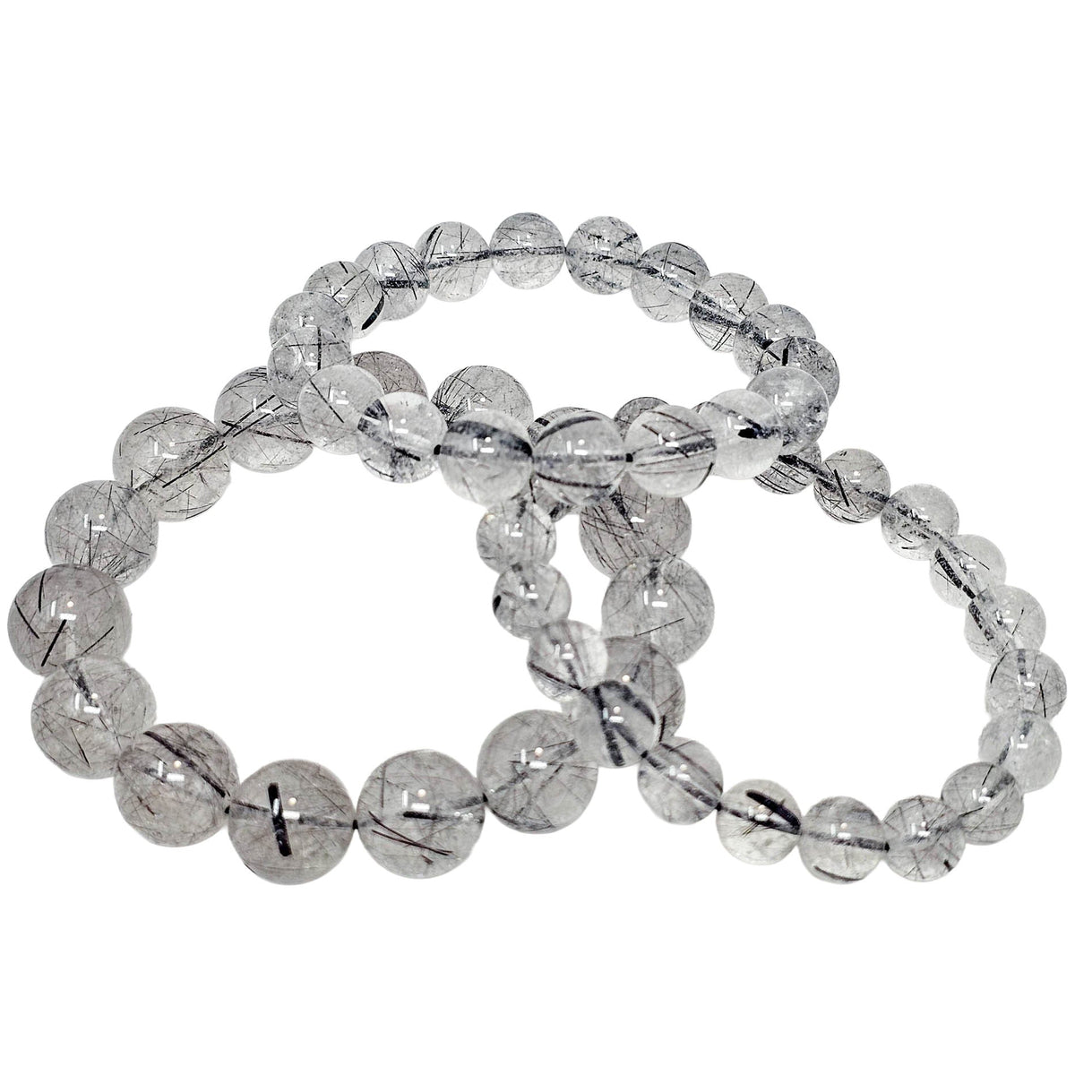 Tourmalinated Quartz round bead bracelet.
