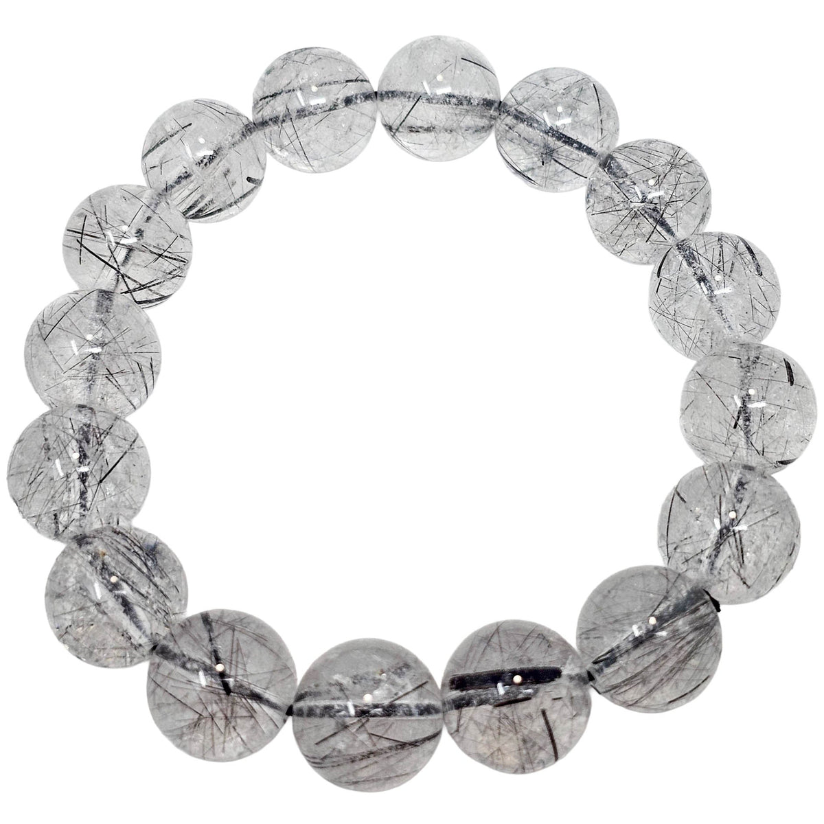 Tourmilated Quartz - Round Bead Bracelet - Pakistan