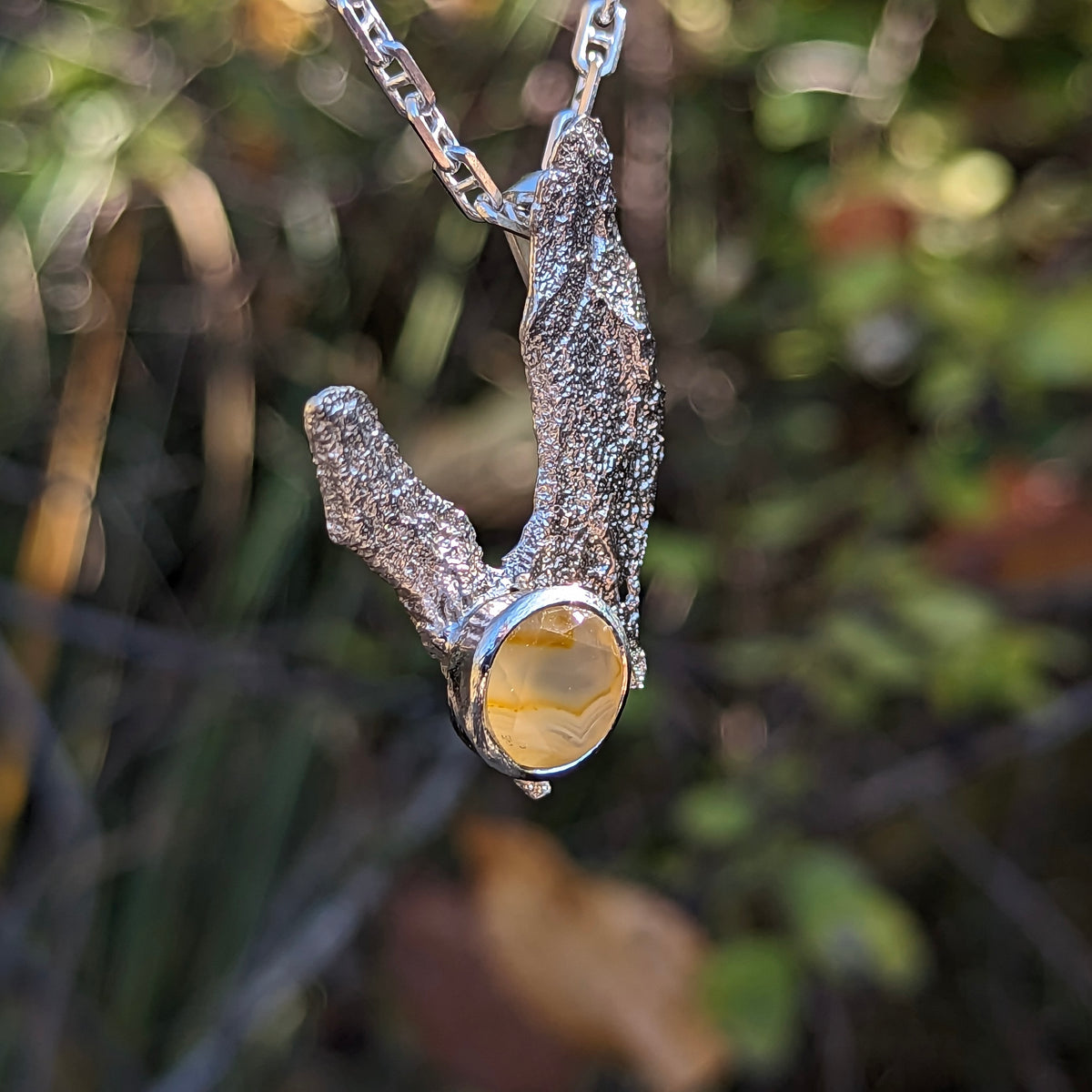 Tree Bark BC Agate pendant in sterling silver.