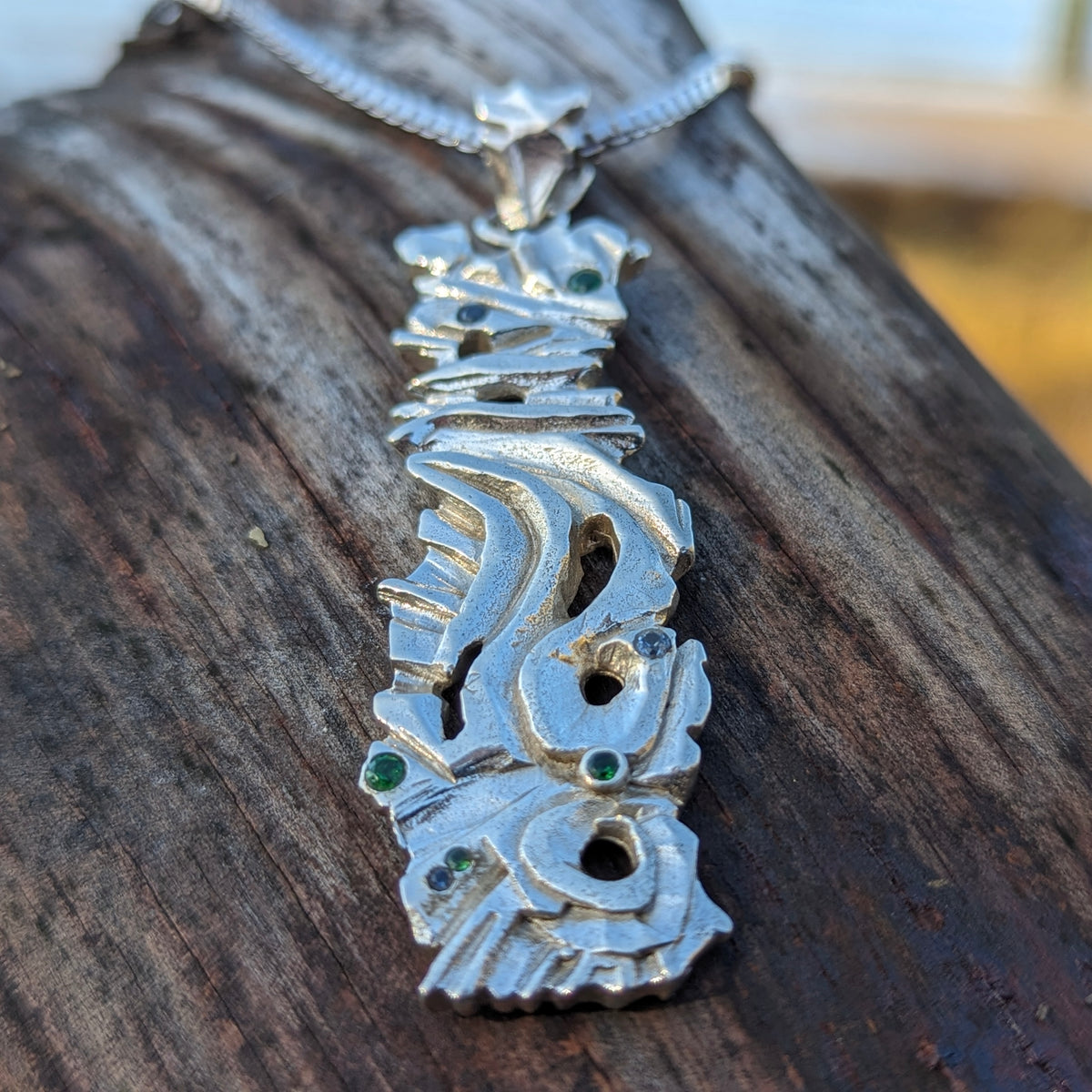 Tribal Hulk - Pendant - Tsavorite (green)  Blue Sapphire - Sterling Silver - Broken Ox Creations - BC, Canada