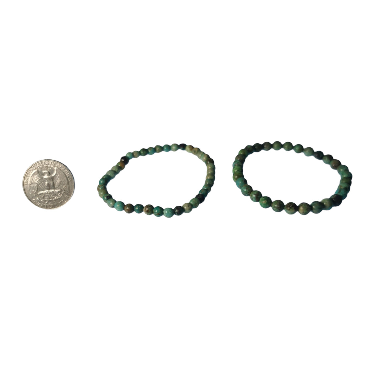Turquoise round bead bracelet – bracelets beside a coin