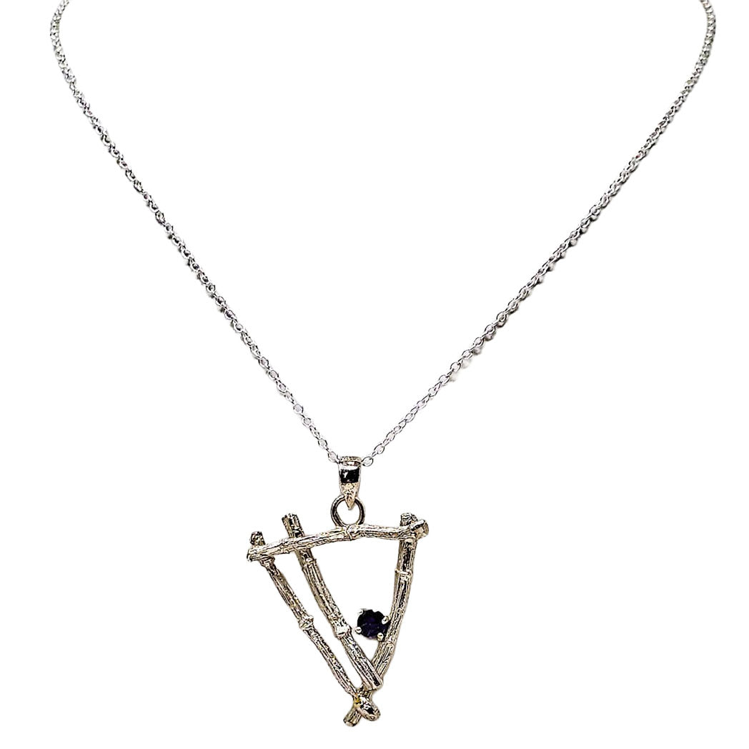 Twig & Iolite pendant in sterling silver.