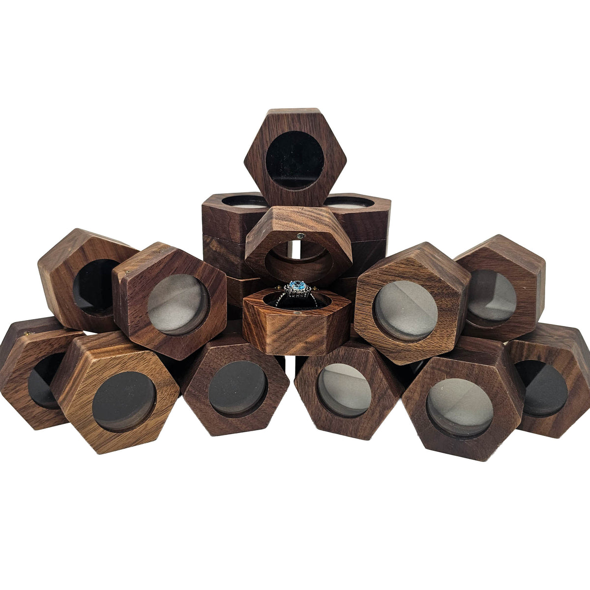 Wood Hexagon - Ring Box - China