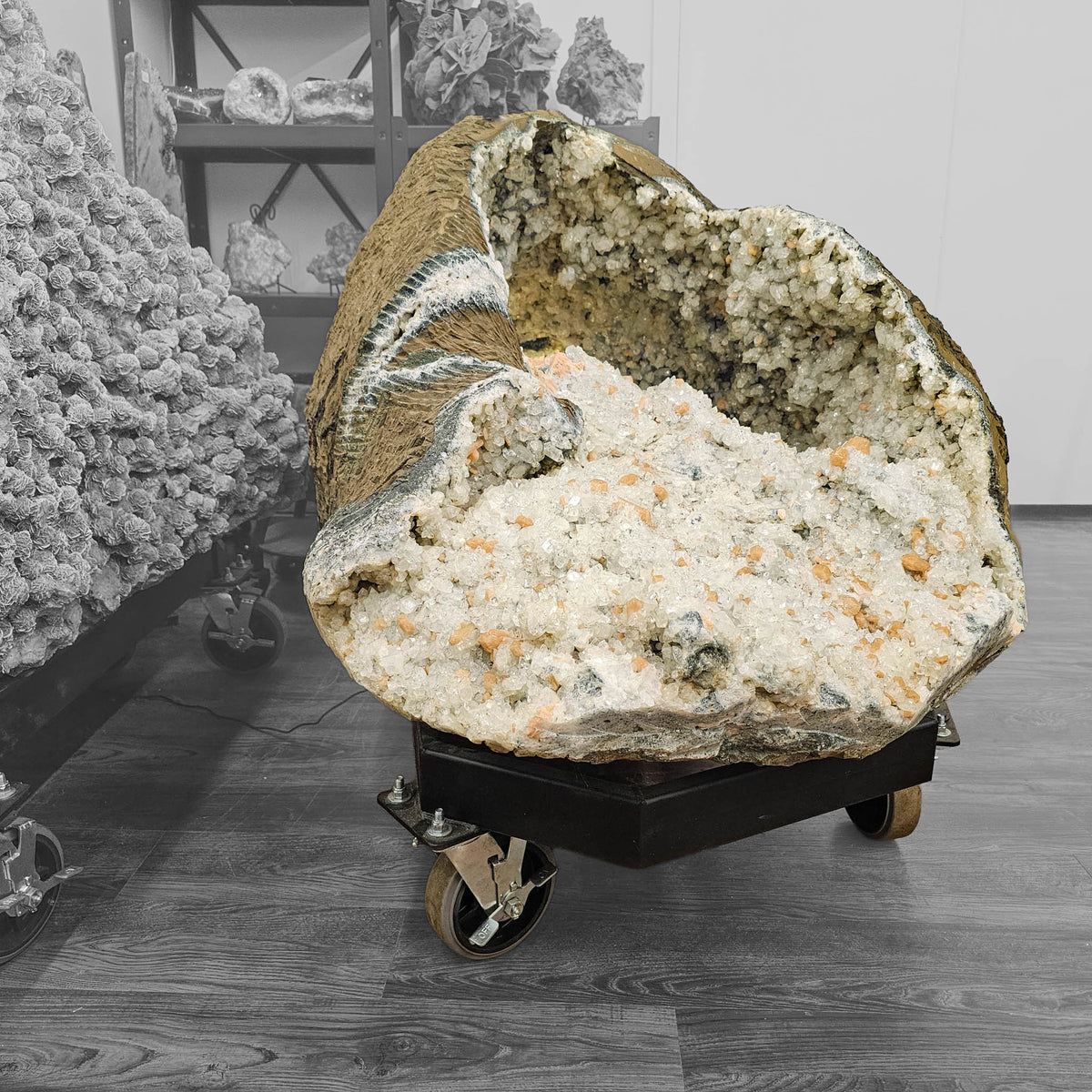 Apophyllite & Stilbite Geode - Rolling Stand - Statement Specimen