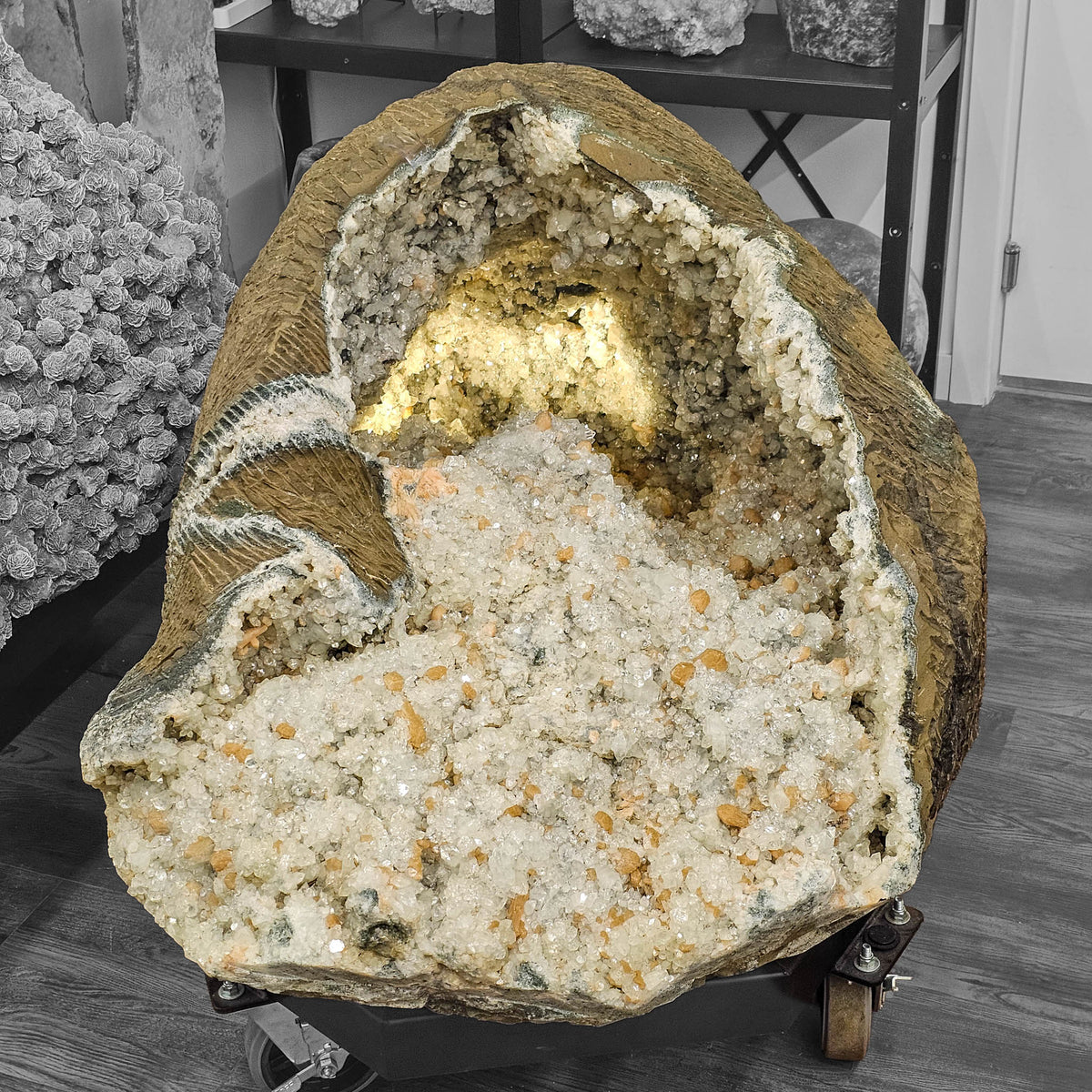 Apophyllite & Stilbite Geode - Rolling Stand - Statement Specimen