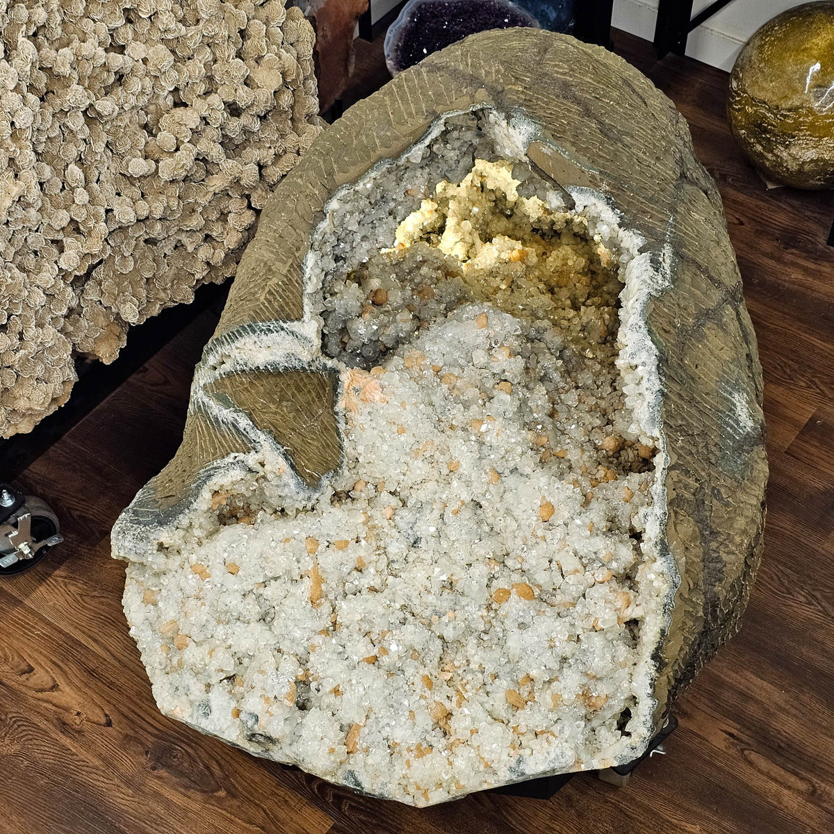 Apophyllite & Stilbite Geode - Rolling Stand - Statement Specimen