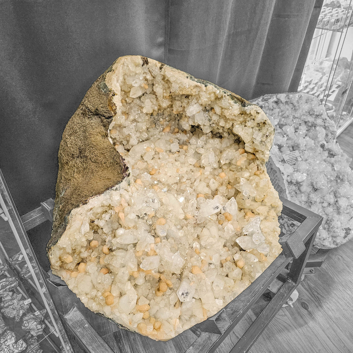 Apophyllite and Stilbite Geode statement specimen from Deccan Traps, Maharashtra, India.