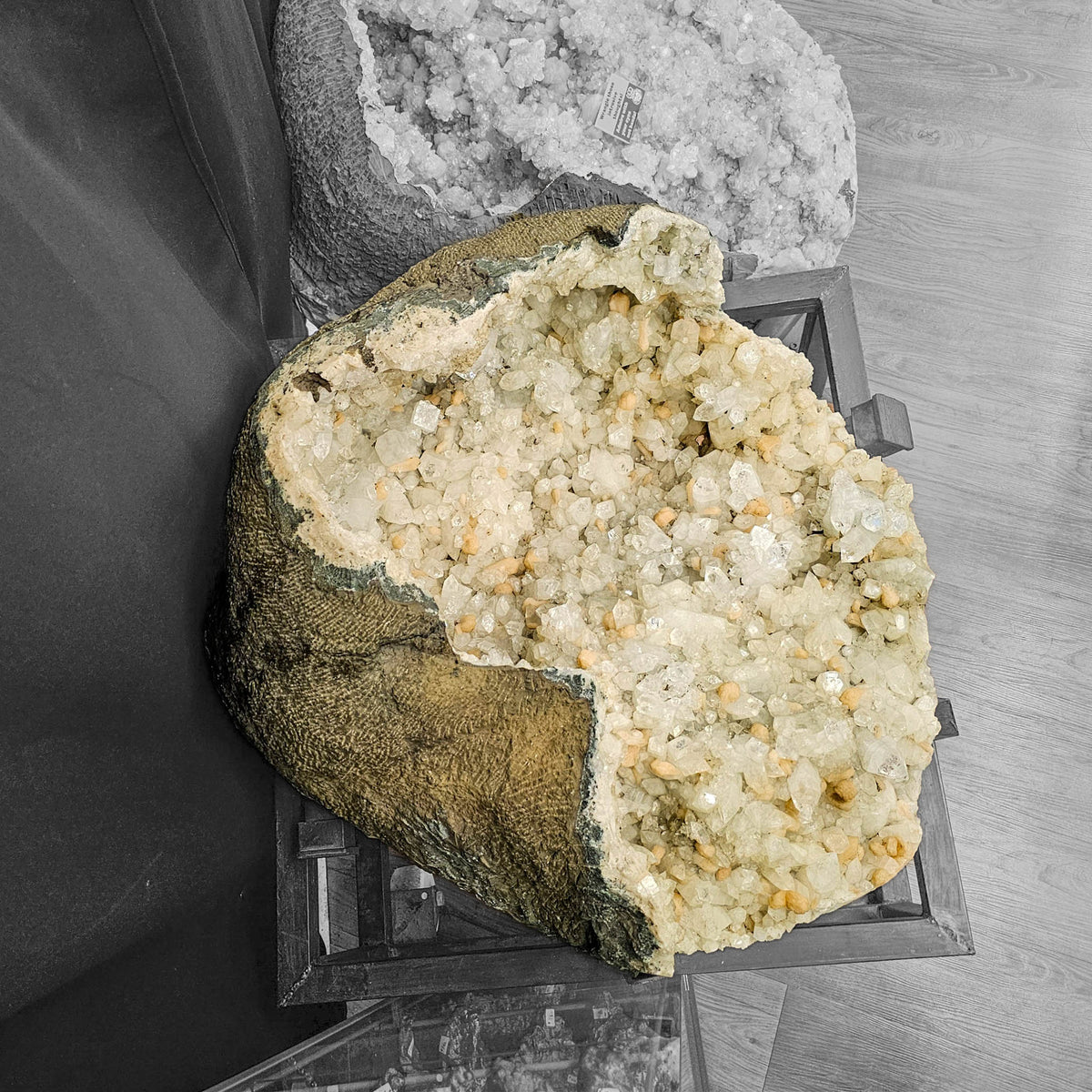 Apophyllite and Stilbite Geode statement specimen from Deccan Traps, Maharashtra, India.