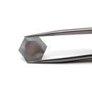 Agate faceted hexagon gemstone, 5.34ct, from BC, Canada, held in tweezers, view 2 of 10