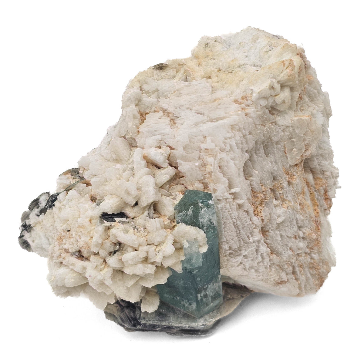 Aquamarine (Beryl) on Feldspar (Microcline) specimen from Shigar Valley, Skardu District, Gilgit-Baltistan, Pakistan.