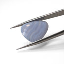 Blue lace agate faceted Tablet Cut gemstone, 13.13ct, from Ysterputs, Namibia, held in tweezers, view 2 of 6