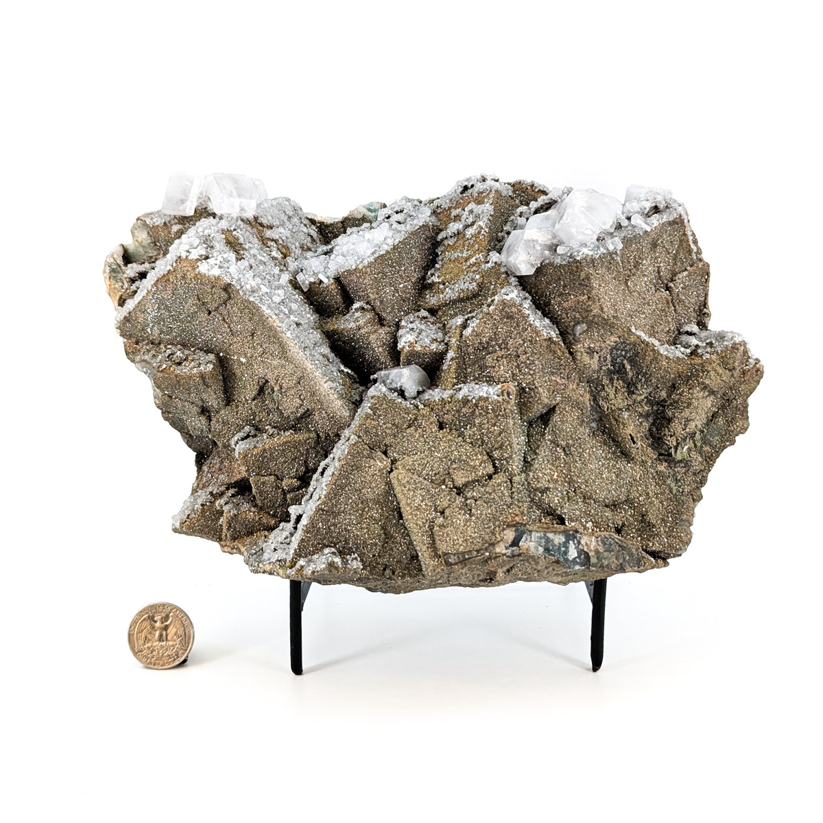 Fluorite with Pyrite and Aragonite specimen, most likely from Sidi Ayad, Boulemane, Morocco.