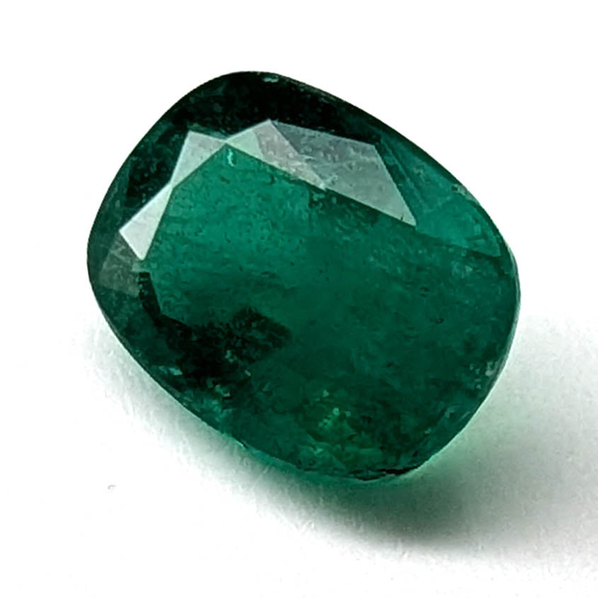 Emerald faceted cushion cut gemstone, 1.24ct, alternate angle, view 3 of 11