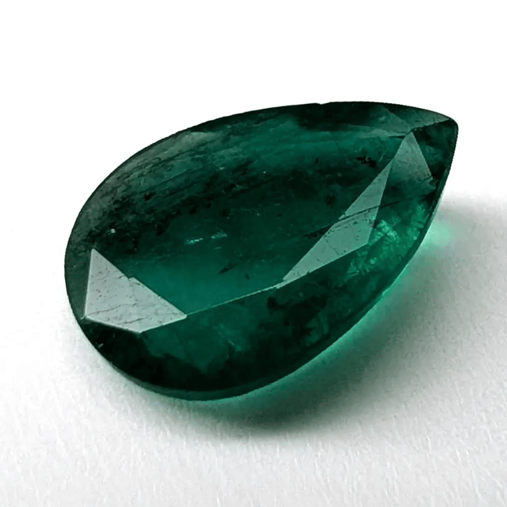 Emerald faceted pear cut gemstone, 1.60ct, rotating view
