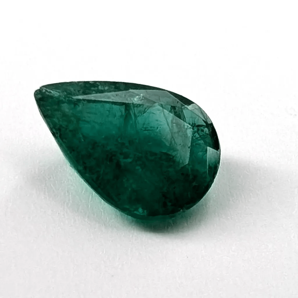 Emerald faceted pear cut gemstone, 1.93ct, rotating view
