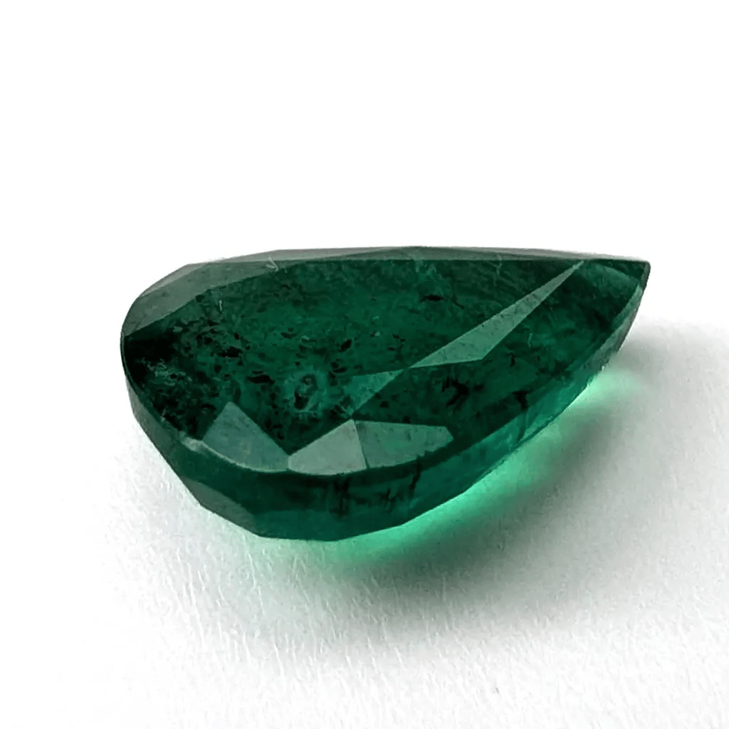 Emerald faceted pear cut gemstone, 2.36ct, rotating view