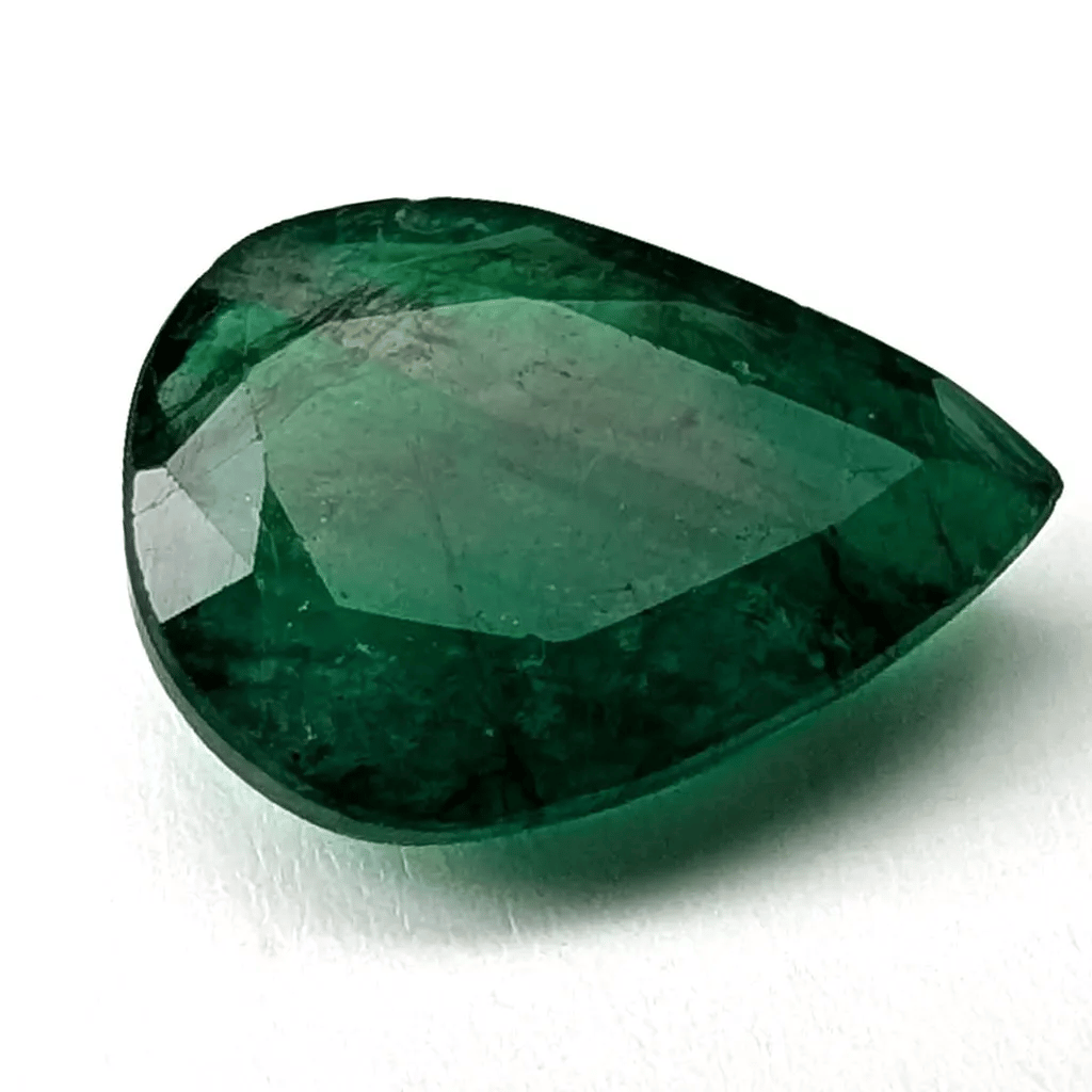 Emerald faceted pear cut gemstone, 2.80ct, rotating view