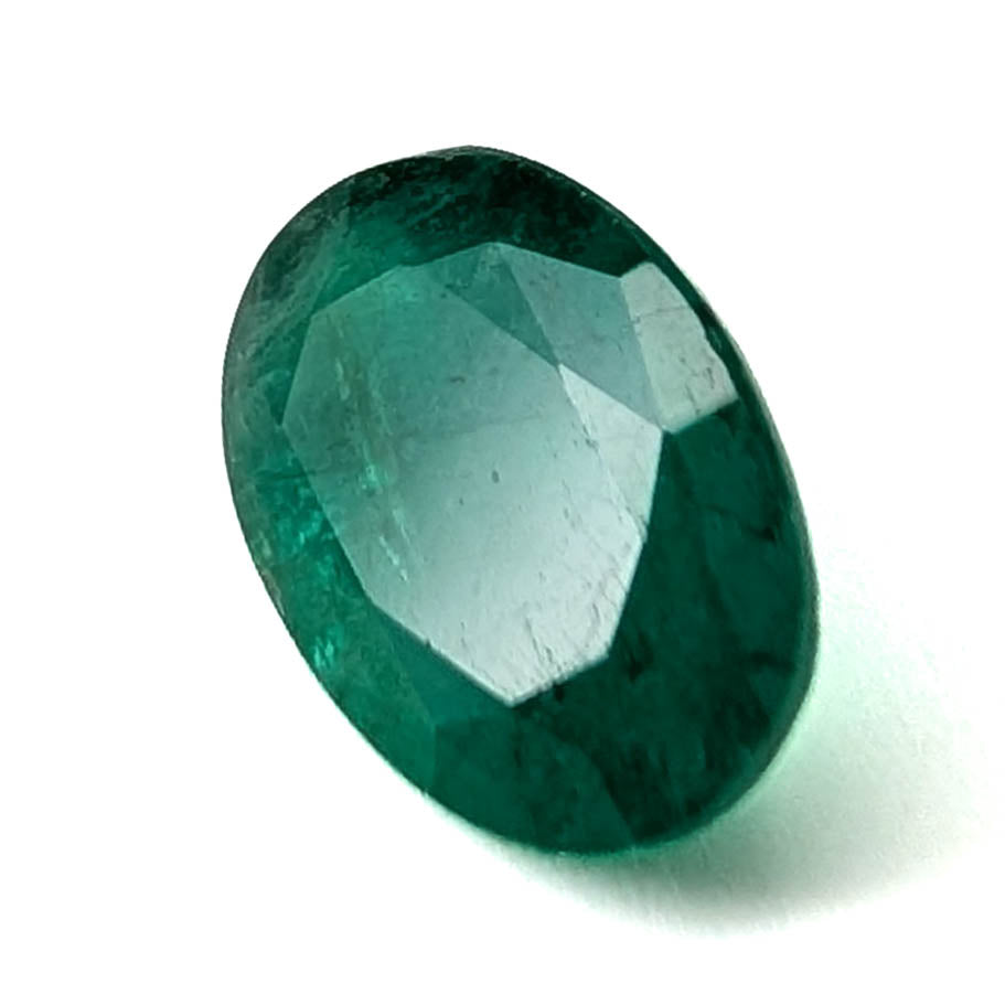 Emerald faceted oval gemstone, 1.92ct, angled face-up view, view 4 of 12