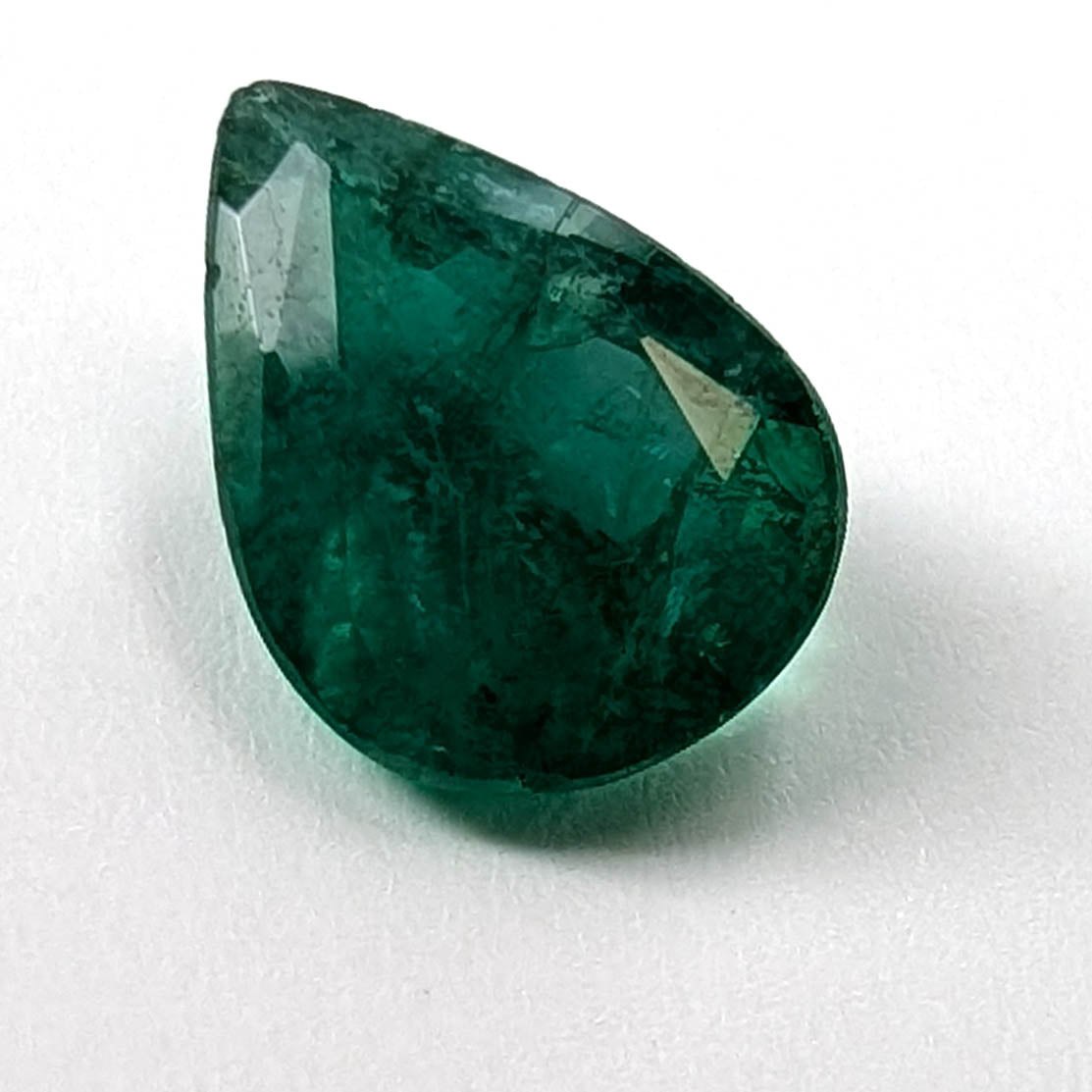 Emerald faceted pear cut gemstone, 1.93ct, alternate angle, view 3 of 11