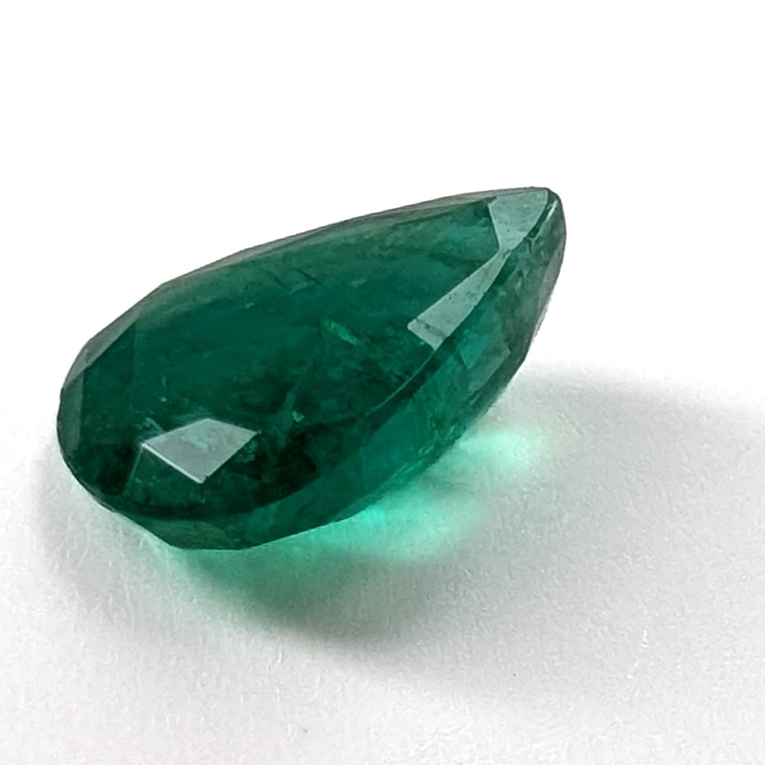 Emerald faceted pear cut gemstone, 1.93ct, alternate angle, view 7 of 11