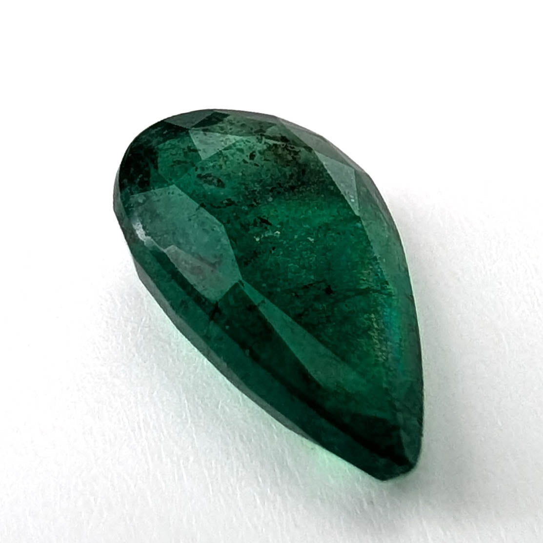 Emerald faceted pear cut gemstone, 2.36ct, alternate angle, view 4 of 12