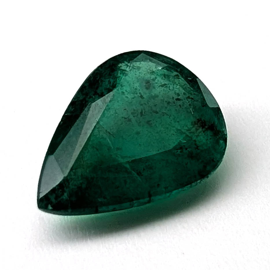 Emerald faceted pear cut gemstone, 2.36ct, alternate angle, view 8 of 12