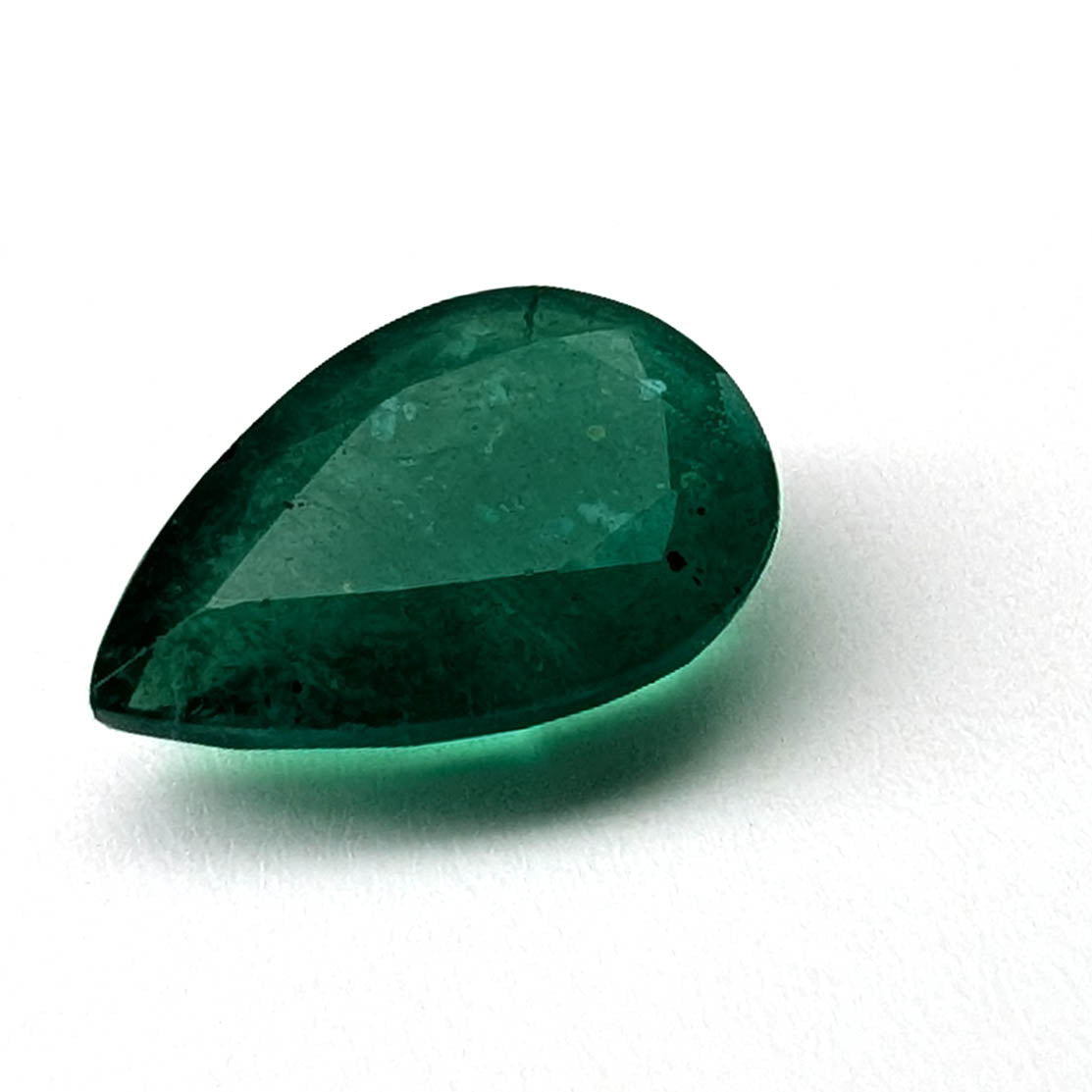 Emerald faceted pear cut gemstone, 2.57ct, main view, view 1 of 15