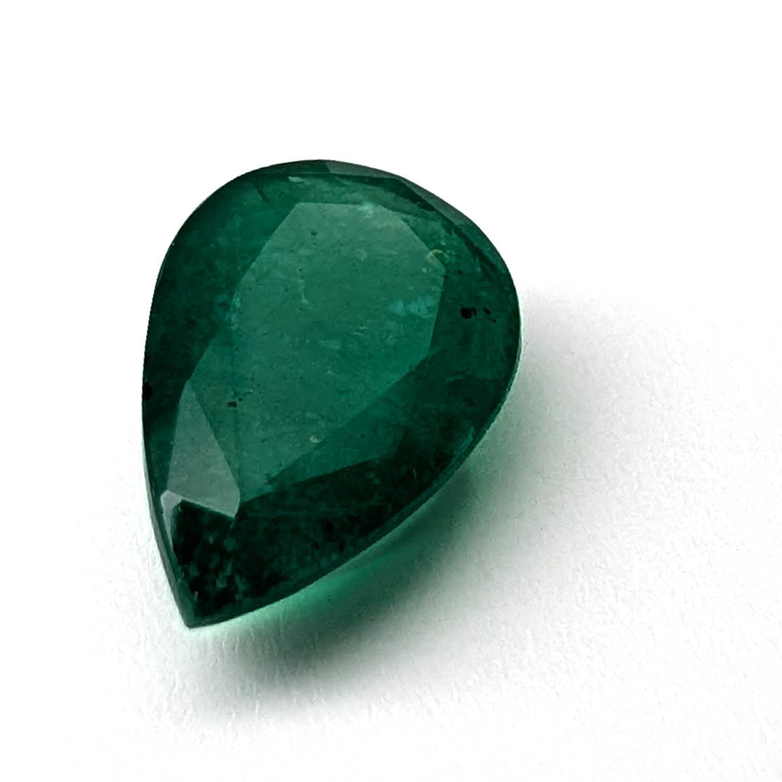 Emerald faceted pear cut gemstone, 2.57ct, alternate angle, view 10 of 15