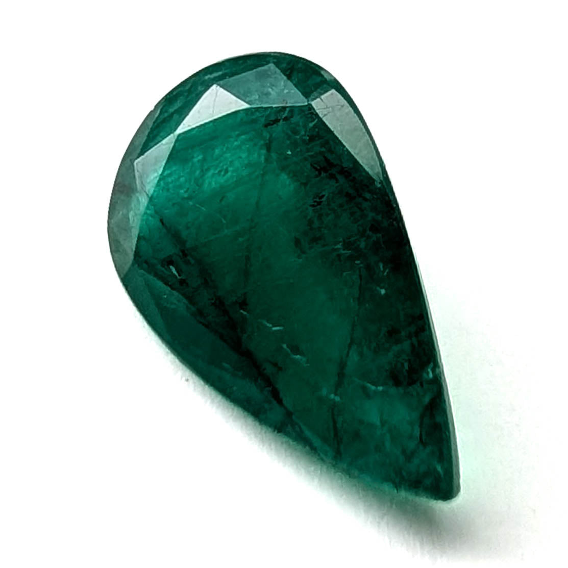 Emerald faceted pear cut gemstone, 2.62ct, alternate angle, view 5 of 9