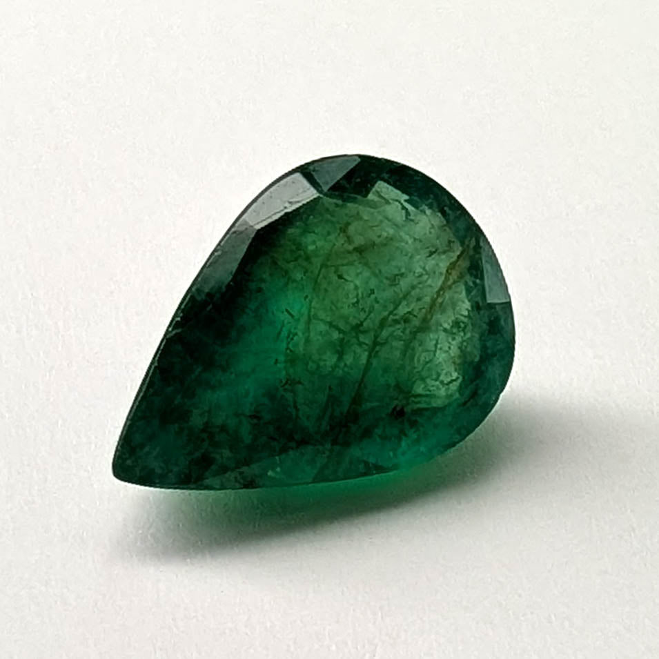 Emerald faceted pear cut gemstone, 2.82ct, main view, view 1 of 12