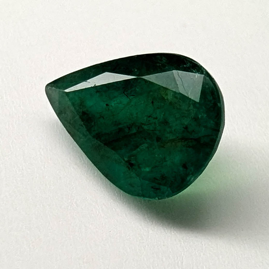 Emerald faceted pear cut gemstone, 2.82ct, alternate angle, view 3 of 12