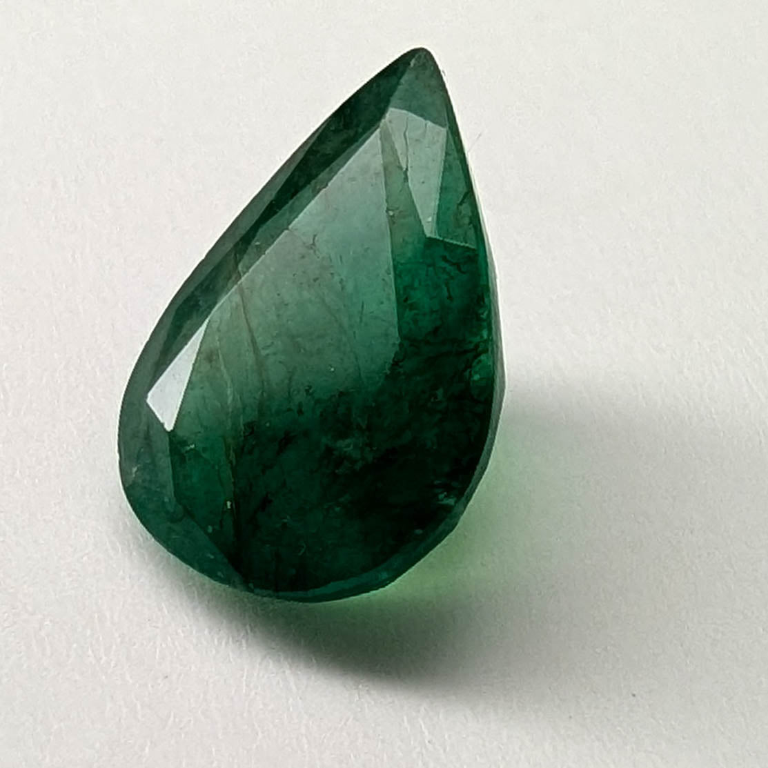 Emerald faceted pear cut gemstone, 2.82ct, alternate angle, view 5 of 12