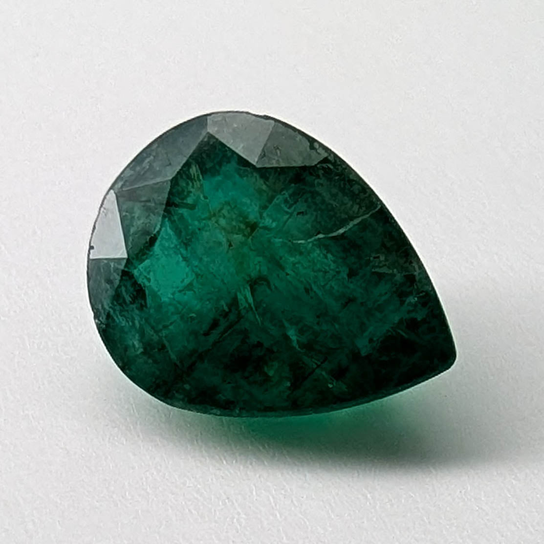 Emerald faceted pear cut gemstone, 3.60ct, main view, view 1 of 8