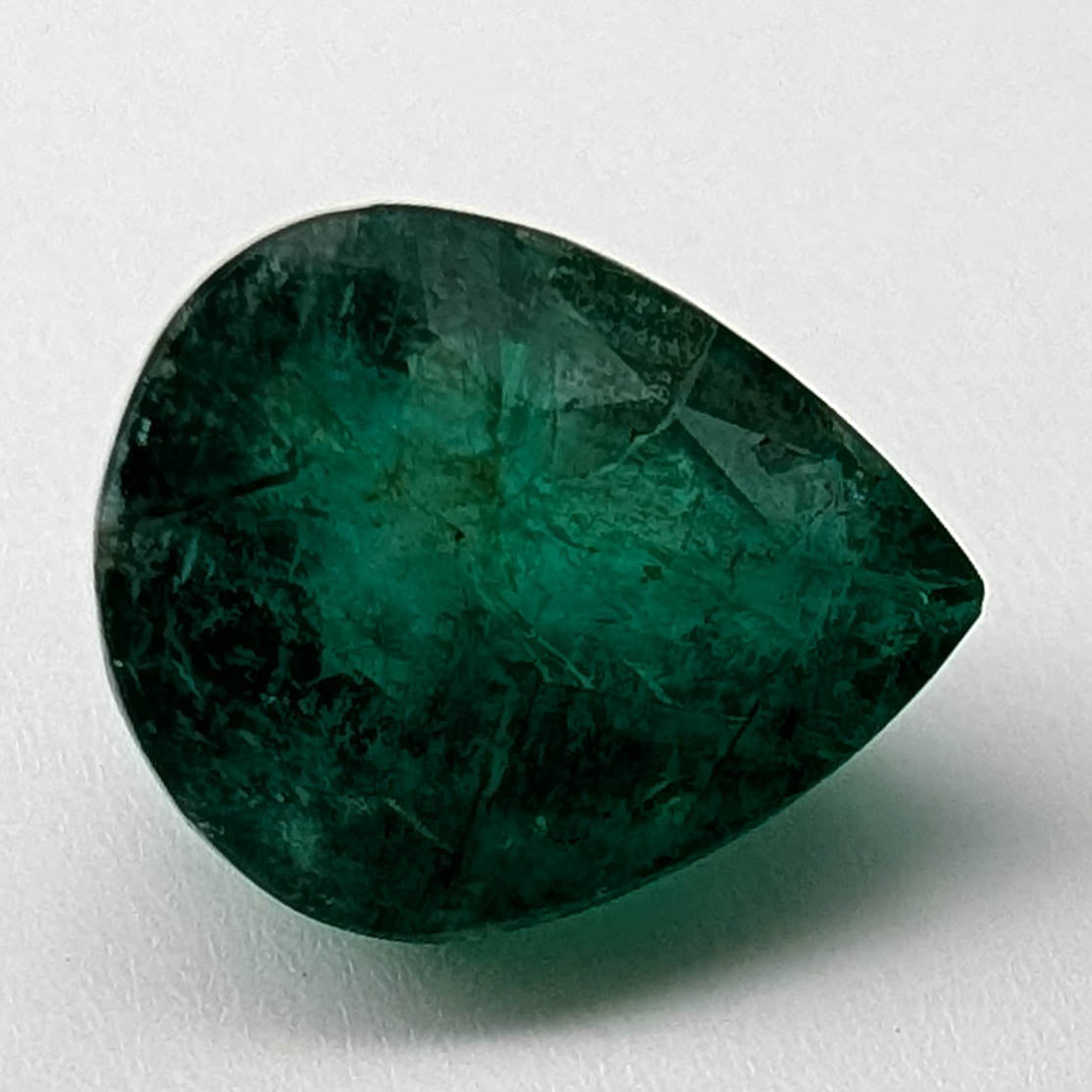 Emerald faceted pear cut gemstone, 3.60ct, alternate angle, view 3 of 8