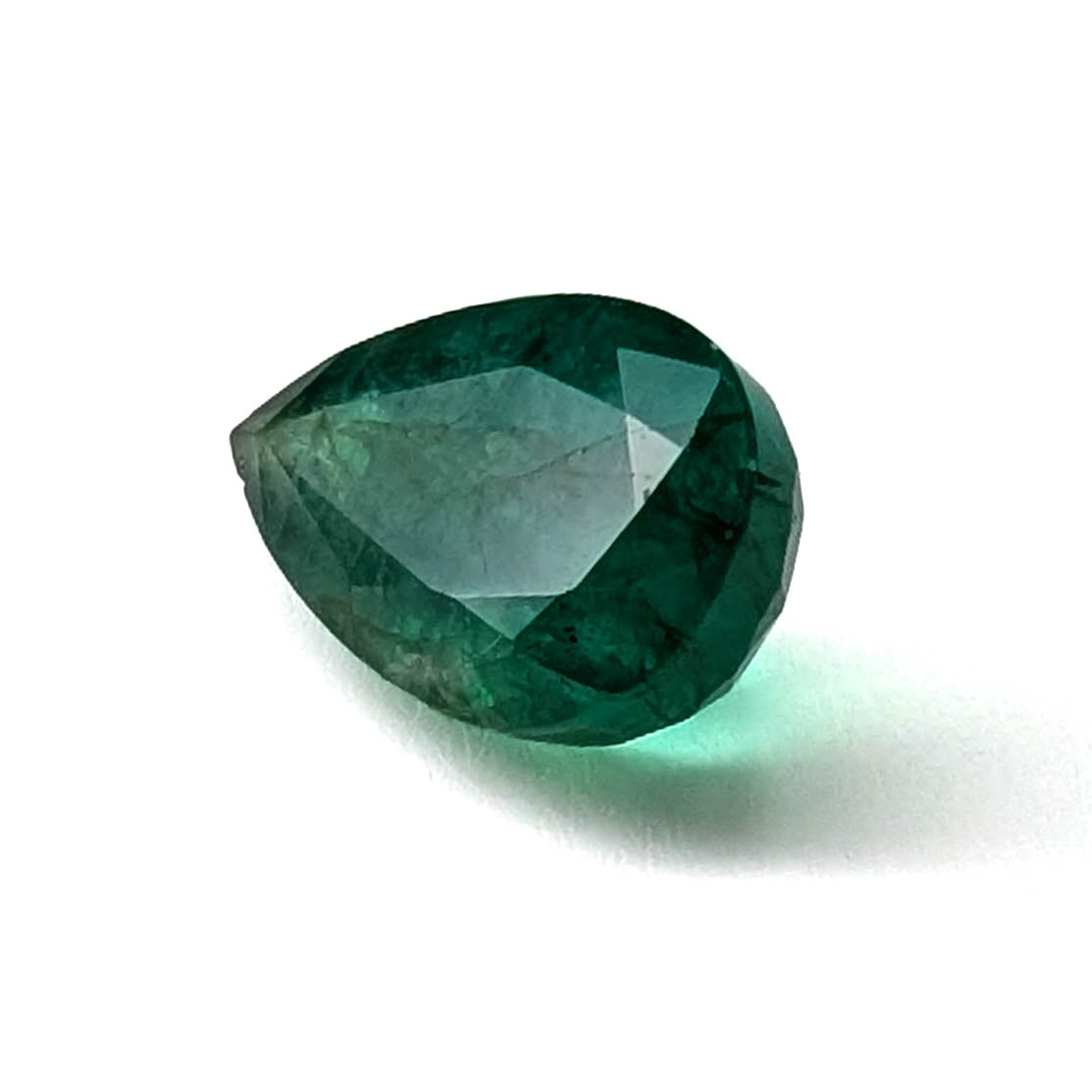 Emerald faceted pear cut gemstone, 3.92ct, alternate angle, view 3 of 12