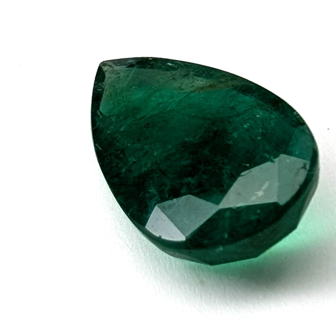 Emerald faceted pear cut gemstone, 3.95ct, alternate angle, view 4 of 13