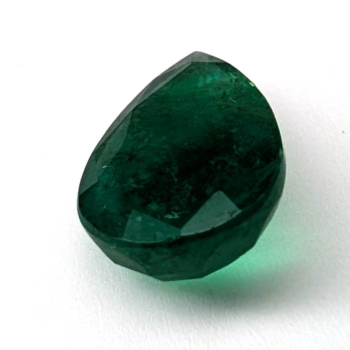 Emerald faceted pear cut gemstone, 3.95ct, alternate angle, view 5 of 13